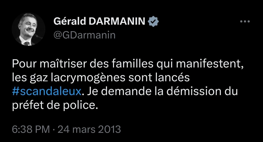 🚨🇫🇷FLASH - La prise de position de Gérald #Darmanin il y a 10 ans sur les manifestations suscite aujourd'hui de vives critiques quant aux violences policières commises lors de manifestations.
