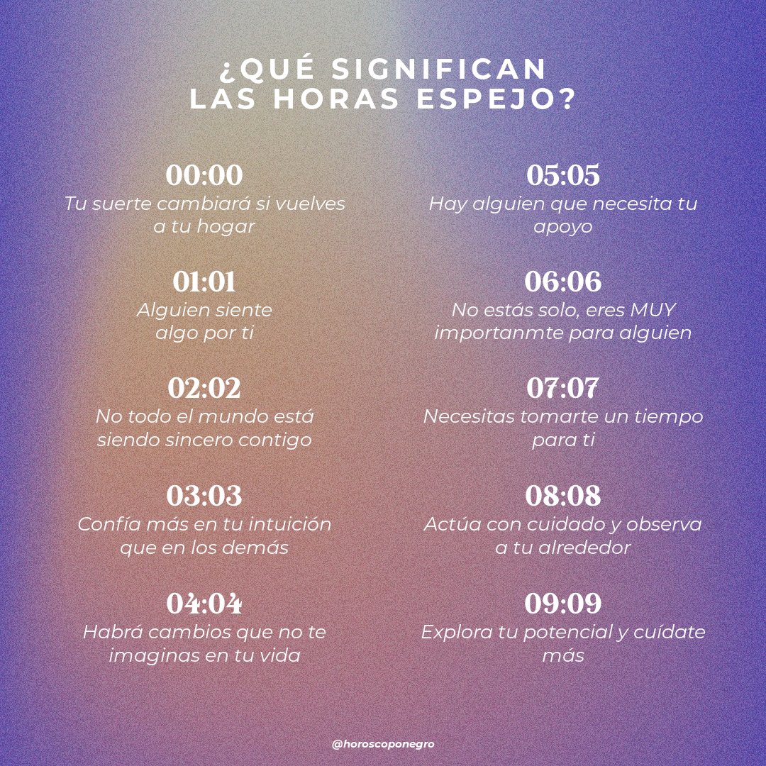 horoscoponegro's tweet photo. Seguro que en alguna etapa de tu vida te has encontrado ciertas horas de manera repetida cada vez que mirabas al reloj ⏰

Este es el significado de las horas espejo 🔮 https://t.co/EkTC8YfMeU