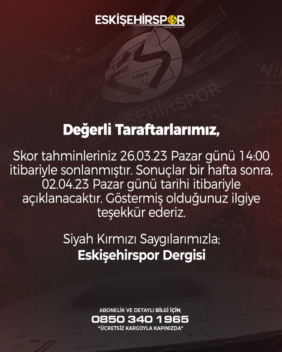 Not: Skor tahmini tutan taraftarlarımız arasında çekiliş yapılacaktır.