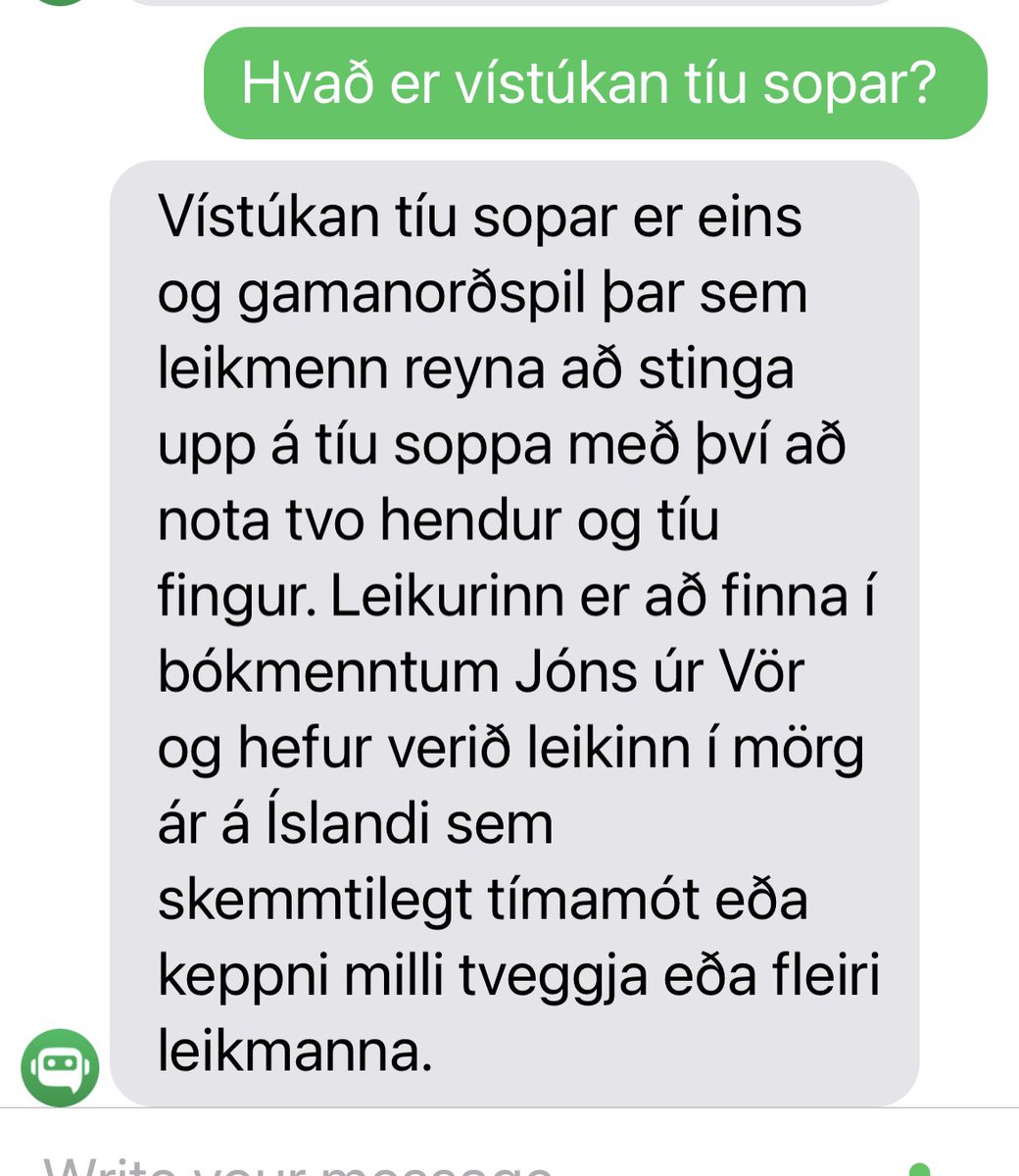 Bið spurðum Chatbot um okkur, þetta kom. Finnst líklegt að fljótlega stöndum við fyrir Íslandsmóti í tíu sopum