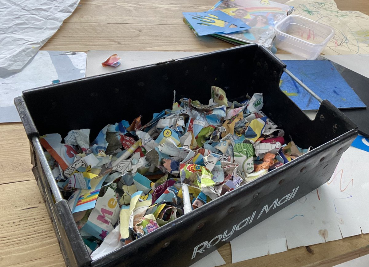 Finally learnt to use scissors!Twice a day we empty this box which he fills with carefully cut and ripped pieces. It’s like living with a mouse!! #SEND #scissors #mouse