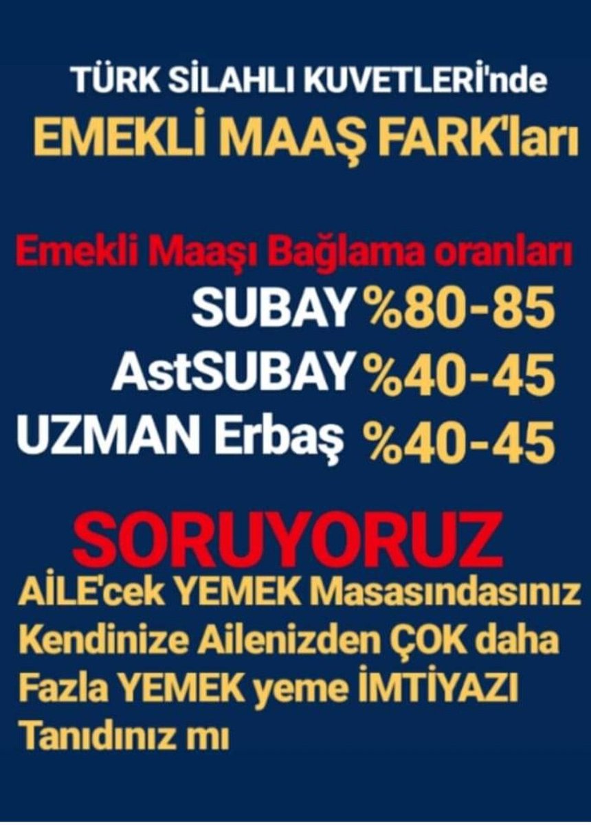 kazimsas's tweet photo. Pazartesi-Salı olmazsa 14Mayısta #OyumuzHakkımıza #AstsubaylarZafere TEMAD ile yürüyecek. #AstsubayınaSahipÇık ılmaz ve tazminatı verilmezse #AstsubaylarElele gereğini yapacaktır. 

@RTErdogan
@Hulusi__Akar
@NureddinNebati
@suleymansoylu
@mustafaelitas
@tcsavunma
@yilmaz_ismet58 https://t.co/dYVydv8wh8