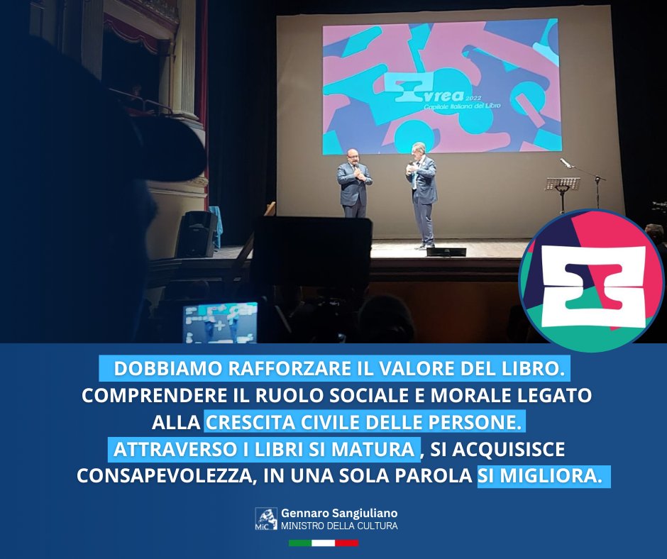 g_sangiuliano's tweet photo. Ho partecipato alla presentazione del Manifesto del #Libro a Ivrea, splendida e operosa città che ha utilizzato a pieno il titolo di #capitaledelLibro.
@Ivrea2022 #capitaleitalianadellibro #cidl https://t.co/rLaduXDkyx