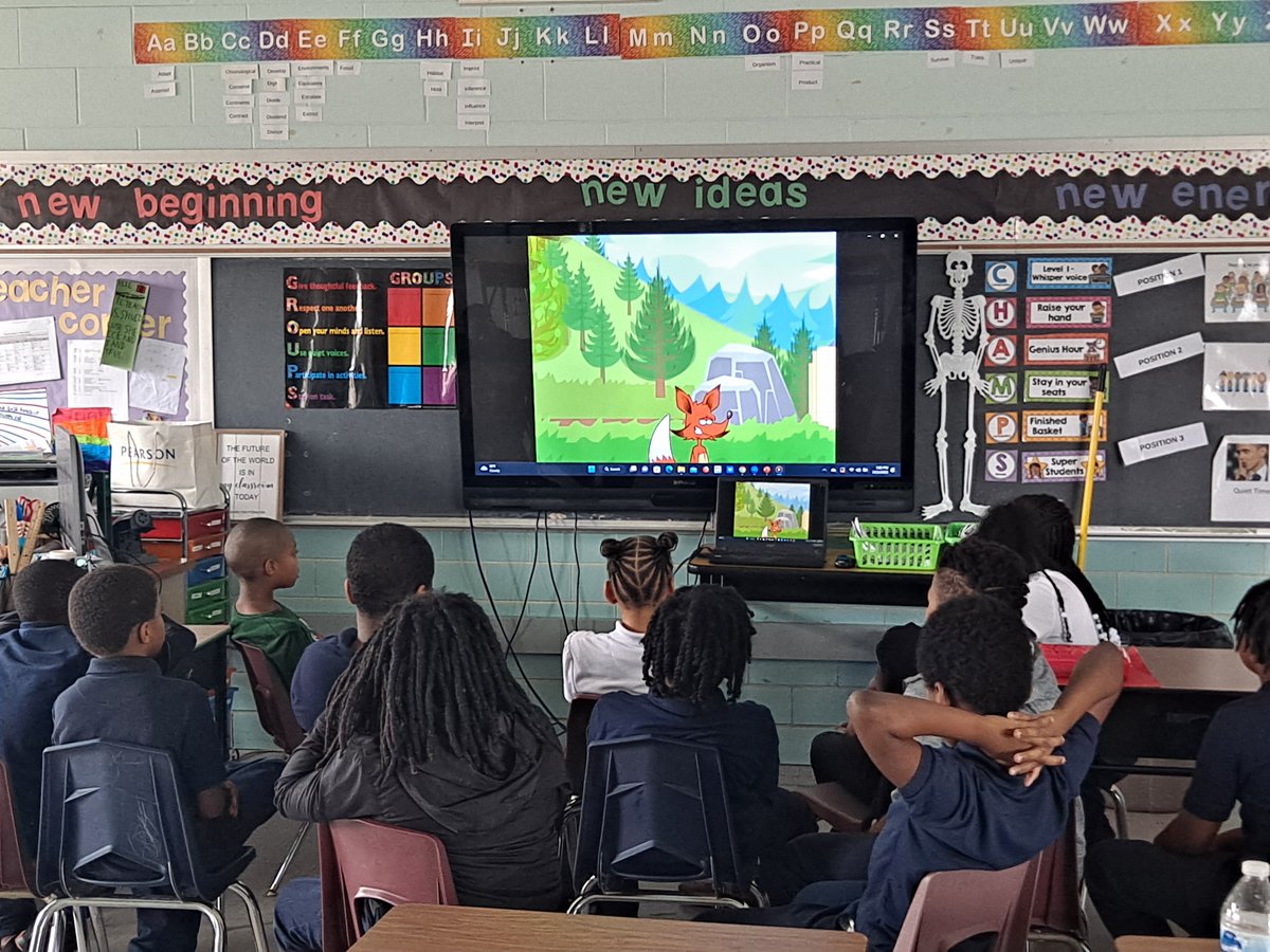 3rd graders at George S. Patton Elementary School in Riverdale, IL, learn rail safety from OLAV J.P. Furman with a little help from Sly Fox and Birdie.