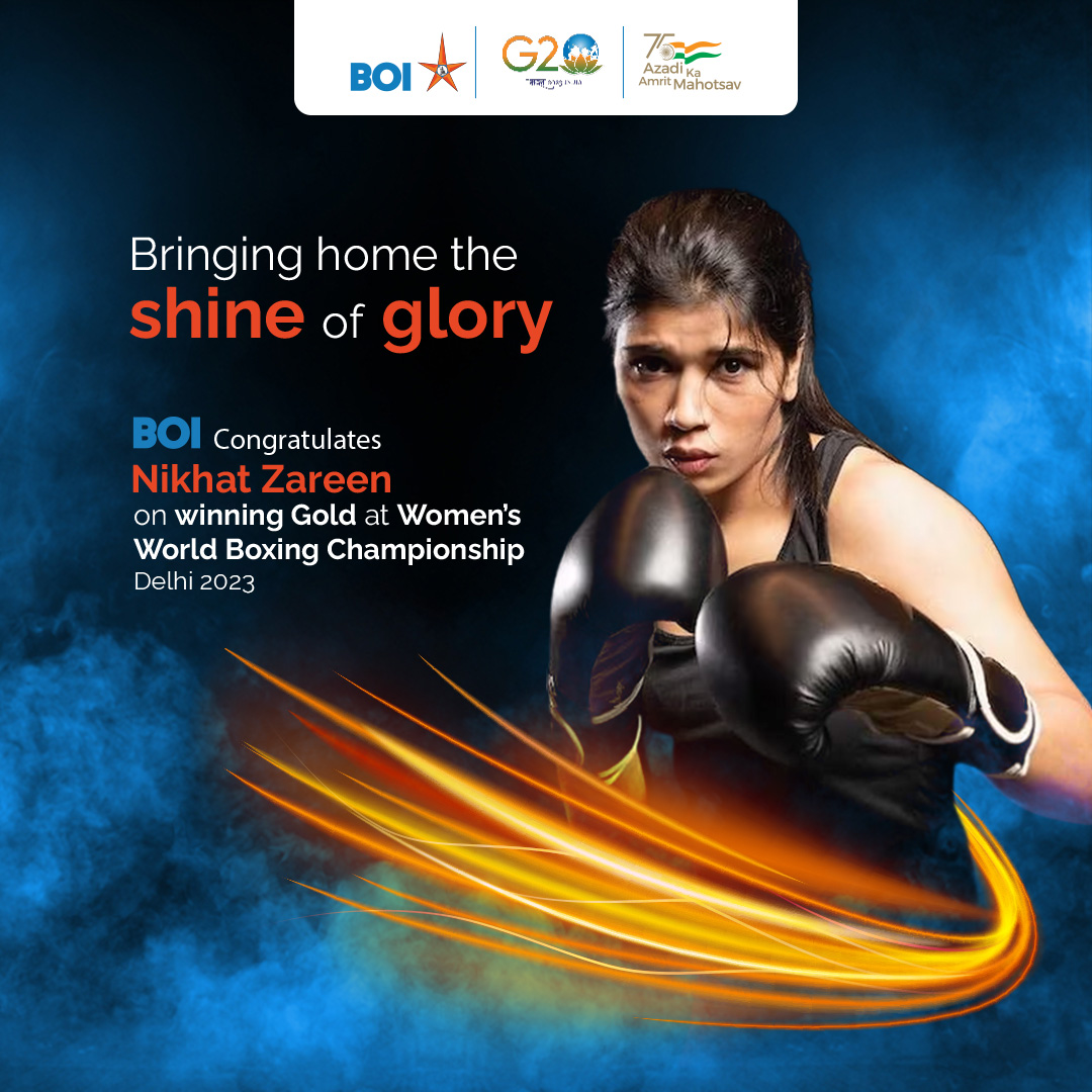 BankofIndia_IN's tweet photo. Bank of India's staff officer, @nikhat_zareen has yet again made the nation proud! It gives us immense pleasure to share that she brought home GOLD in the 50kg category in World Boxing Championship held at New Delhi. We congratulate her on this inspirational win!
#AmritMahotsav https://t.co/o9bLjFWVSp