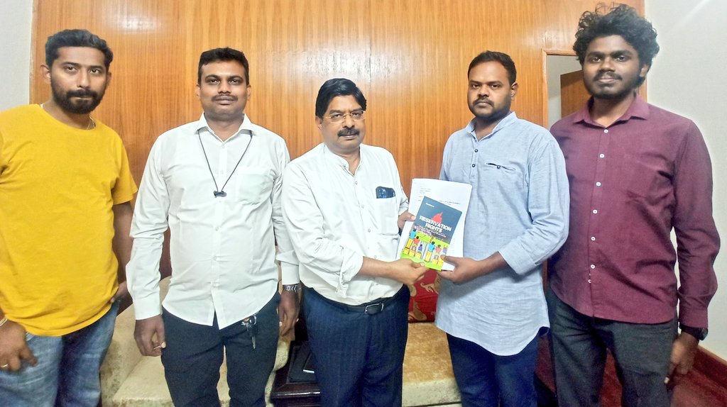 elaiya_ar's tweet photo. Gave representation regarding the ABVP violence on @JNU_official_50 students to Hon @PWilsonDMK MP @arivalayam at his residence. 

Presented Reservation Rights Book published by Kaattaaru Publication.

#SaveJNU https://t.co/Xle3PG8exx