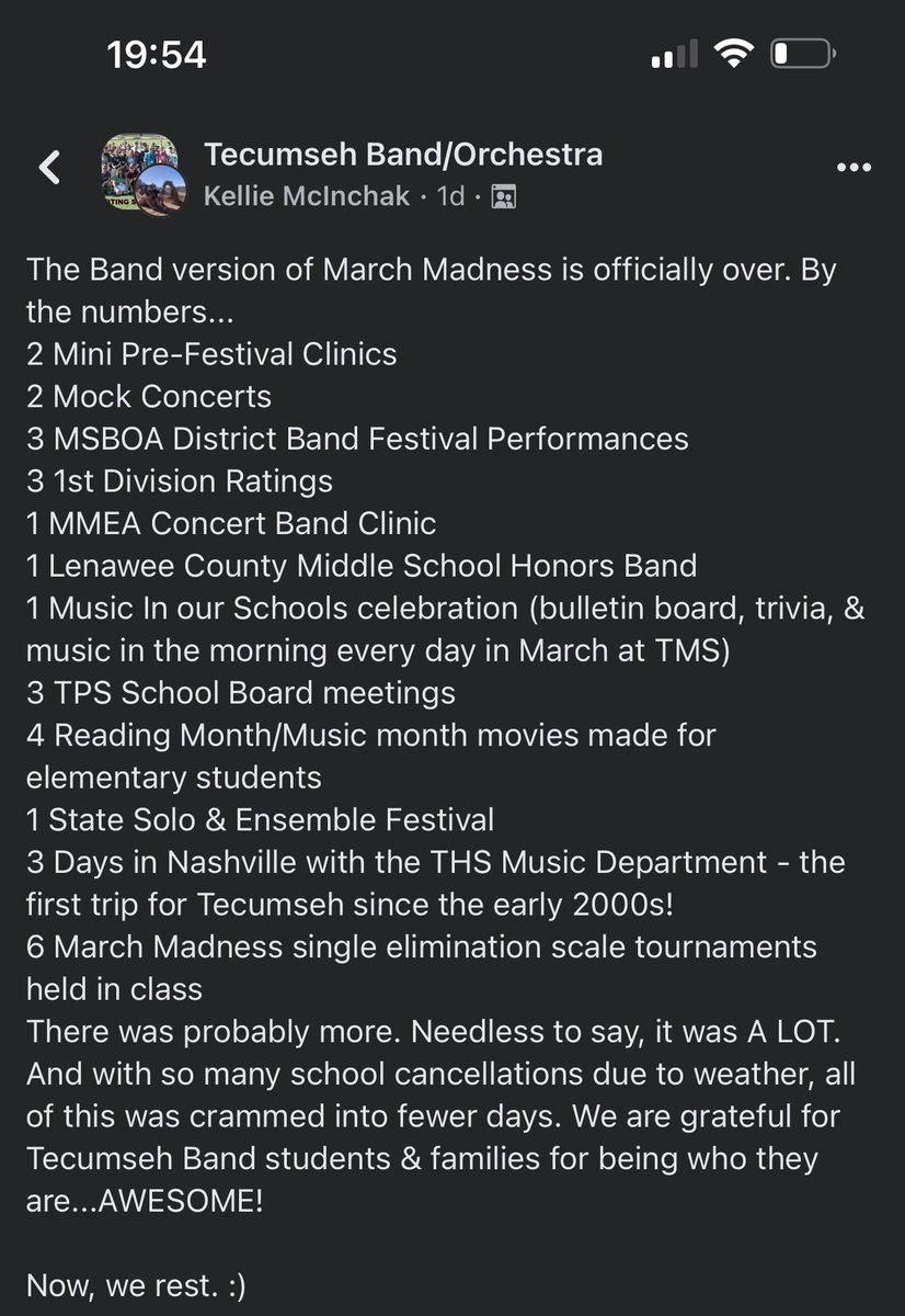 I hope people like @HilderleyRick <a href="/marytommelein/">mary tommelein</a> and the rest of the <a href="/tecumsehschools/">Tecumseh Public Schools</a> School board understand just how vital music education is to students. Remember, EVERY student, EVERY DAY… #iwillfightformusiceducation #music #band #orchestra #choir #iamsinfonia