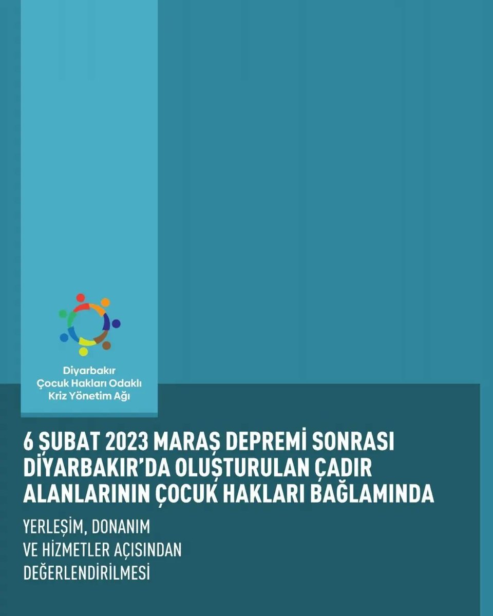 Diyarbakır Çocuk Hakları Odaklı Kriz Yönetim Ağı olarak;
6 Şubat 2023 Depremi Sonrası Diyarbakır’da Oluşturulan Geçici Barınma Alanlarındaki Çocukların Durumuna İlişkin 2. Görüşme Raporumuzu hazırladık. Raporumuza linkten ulaşabilirsiniz.
drive.google.com/file/d/1Ck5ni5…