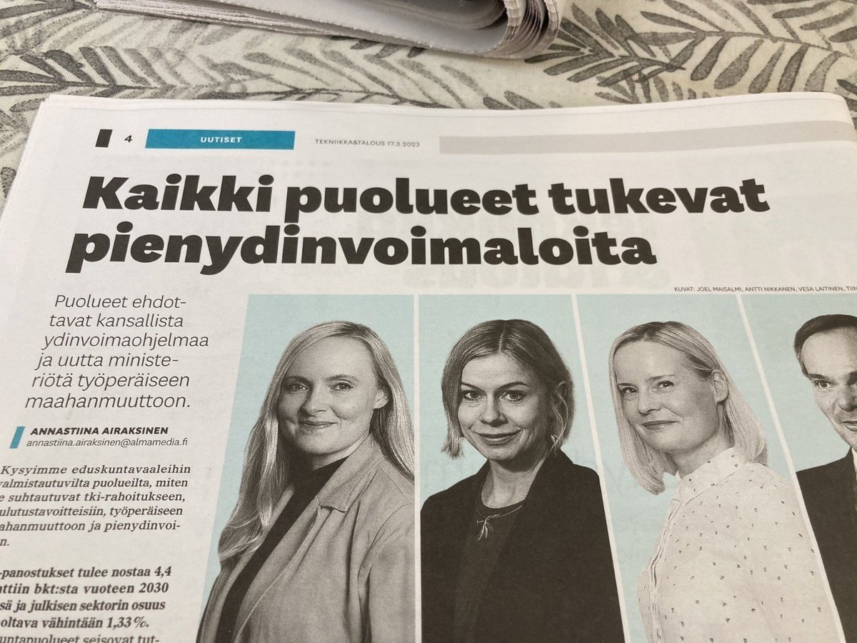 All Finnish parties support Small Nuclear reactors.
The parties are proposing a national #nuclear  program for Finland.
We have recently initiated a citizens initiative on this. Good to see it progressing even though signatures have been slow in coming.
kansalaisaloite.fi/fi/aloite/11656