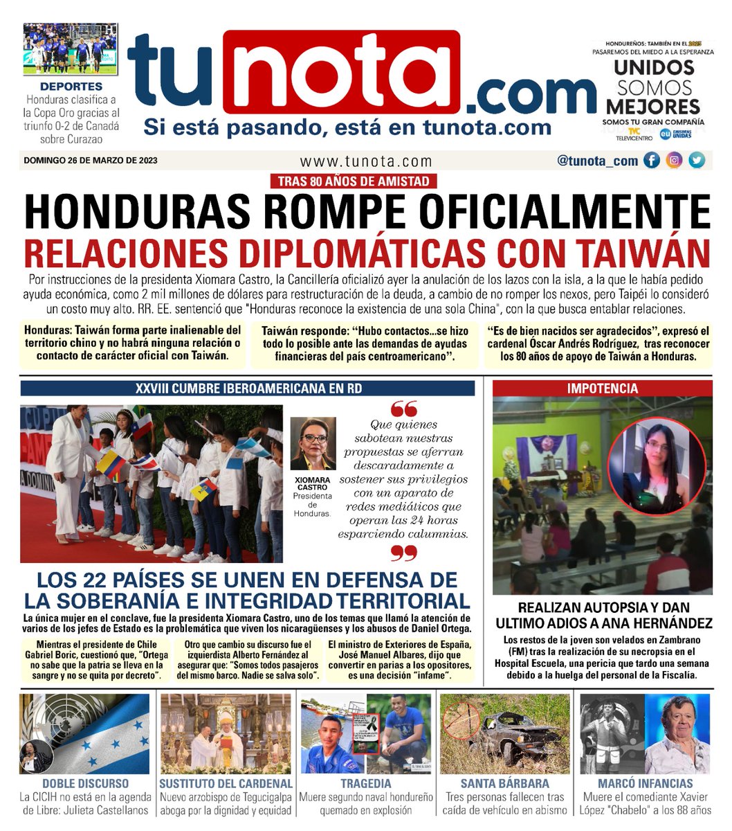 TSiHonduras's tweet photo. ¡Buenos días! Lectores de https://t.co/jcVaU0aIWb
Compartimos la portada para este domingo 26 de marzo
Ingrese a https://t.co/jcVaU0aIWb y manténgase informado de las noticias más importantes de #Honduras y el mundo.
#tunota https://t.co/wtOjrsfZhj
