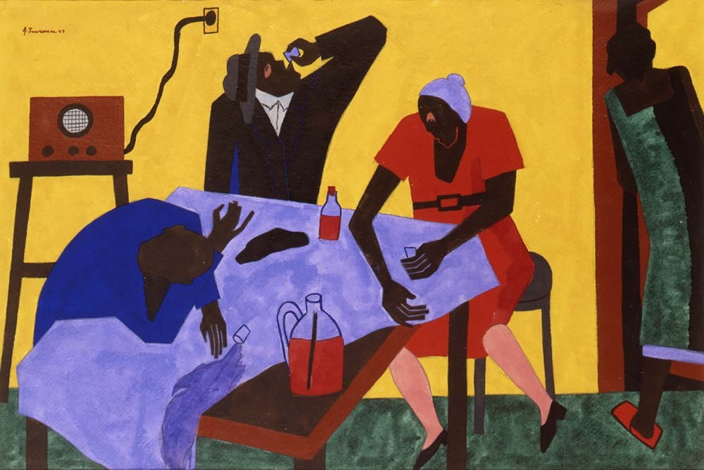 Bootleg Whiskey—You Can Buy Bootleg Whiskey for Twenty-five Cents a Quart, from the series Harlem, 1943 #lawrence #jacoblawrence wikiart.org/en/jacob-lawre…