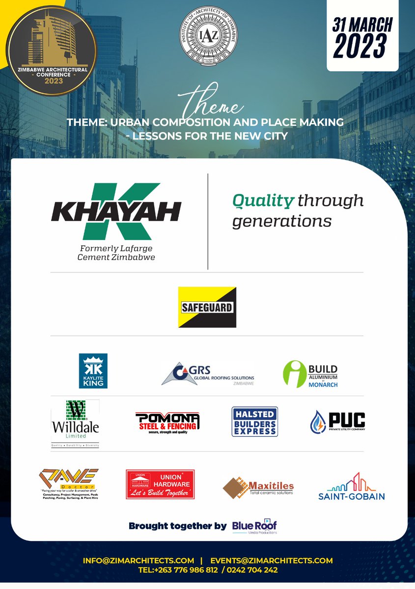 This week's diary...
We're excited to be the headline partner at the 2023 Zim Architectural Conference. We appreciate that our quality guarantee is hinged on our mutual cooperation with partners in the construction sector. 

#QualityThoughGenerations 
#BringingItHome
#Khayah