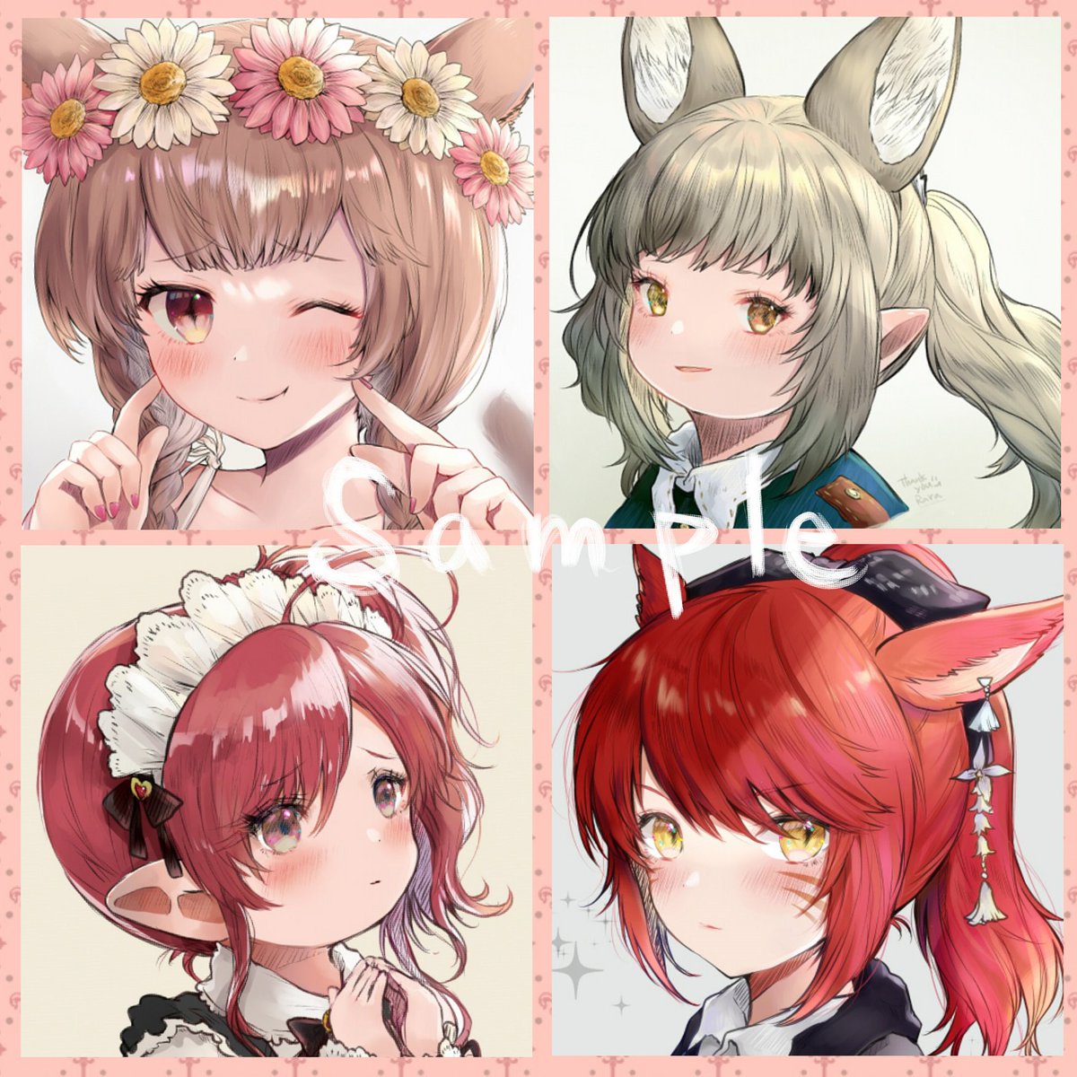 avatar (ff14) miqo'te multiple girls animal ears red hair 4girls facial mark lalafell  illustration images