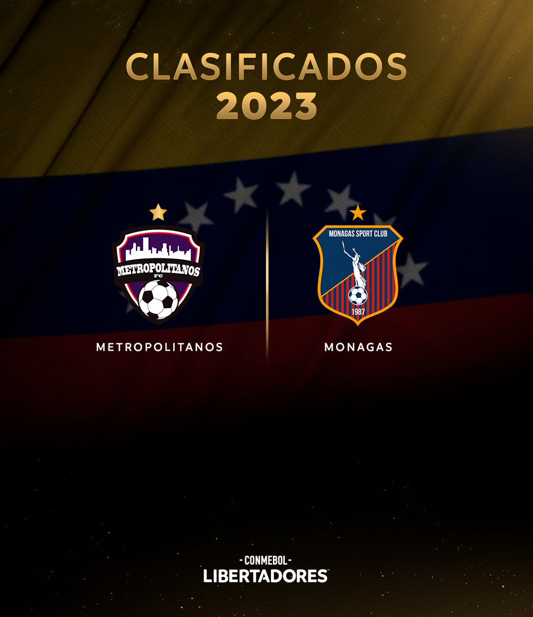 🇻🇪🏆 ¡Los 2⃣ equipos de Venezuela que jugarán la  Fase de Grupos de la CONMEBOL #Libertadores! 👊

💜🤍 <a href="/Metropolitanos_/">Metropolitanos Fútbol Club</a> 
🔵🔴 <a href="/Monagas_SC/">Monagas Sport Club</a>

🤔 ¿Quién llegará más lejos?

#GloriaEterna