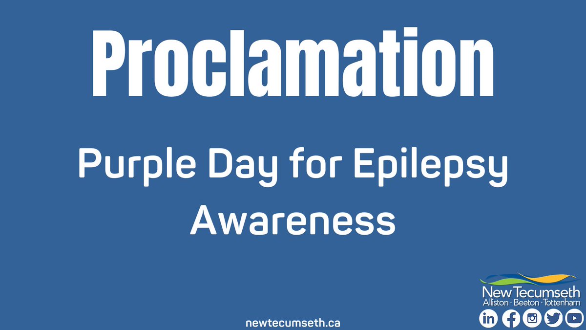 The Town of New Tecumseth has proclaimed March 26, 2023 as Purple Day for Epilepsy Awareness. To learn more about the Town proclamations, visit bit.ly/3eEbW80.