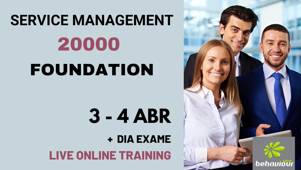 Behaviour_'s tweet image. Service Management 20000 Foundation, curso prático da norma ISO 20000. Inscreva-se online: behaviour-group.com/PT/curso-servi…

#ISO20000 #itservicemanager #itservicemanagement #gestaoservicoti #formacaoonline #onlinetraining #onlinecourse #behaviourgroup