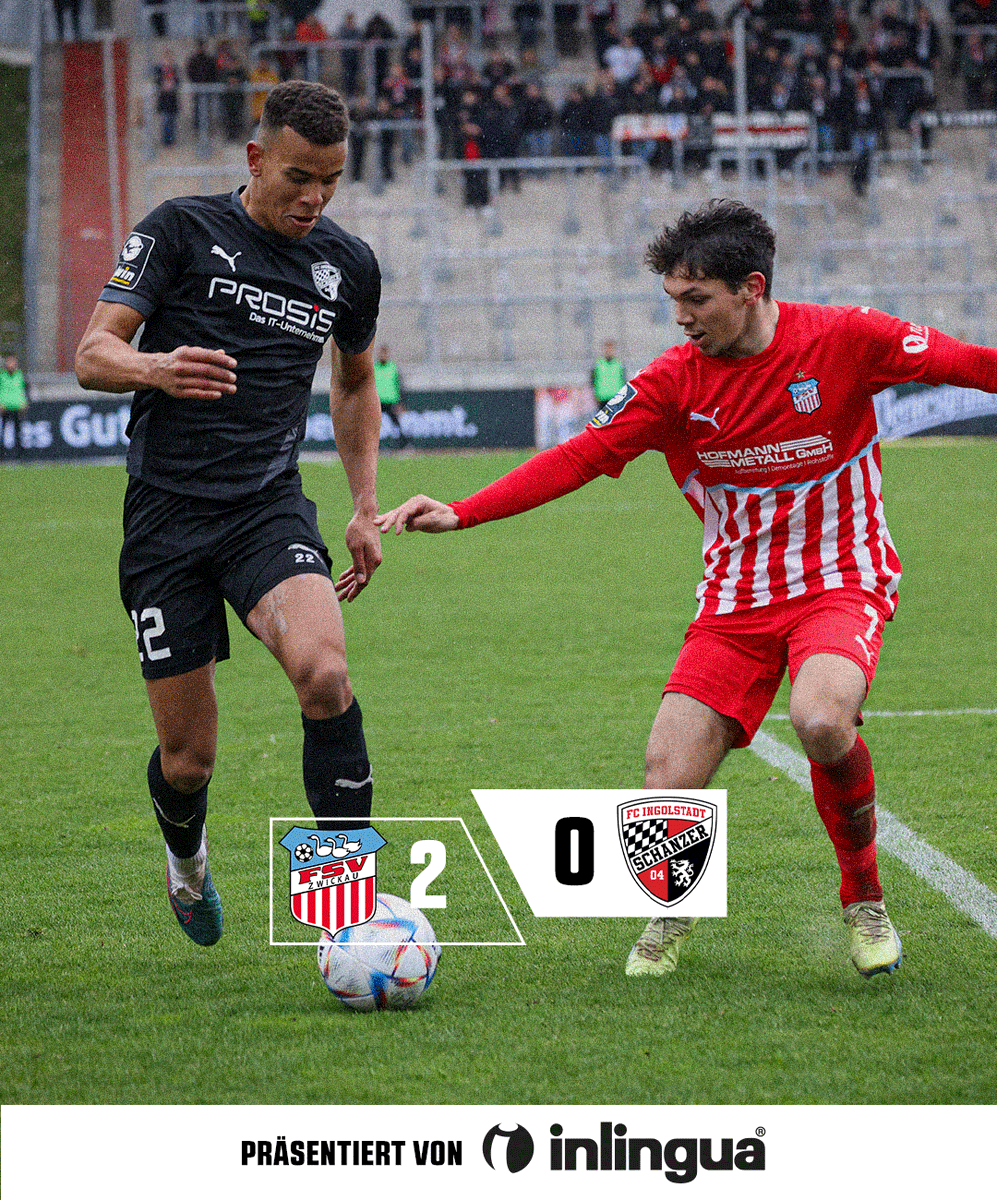 Schanzer's tweet photo. Trotz einer Vielzahl an Großchancen in der zweiten Halbzeit verlieren die #Schanzer durch zwei späte Gegentore mit 0:2 beim @FSVZwickau.⚫️🔴
#FSVFCI https://t.co/CkevbxHTvu
