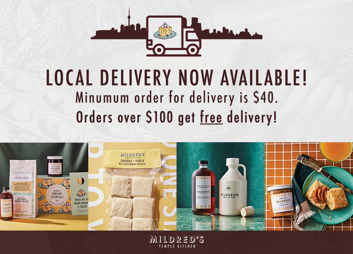Mildred (@mildredstemple) on Twitter photo Everything in Mildred's Pantry is now available for LOCAL delivery! That's right - even our frozen goodies. Minimum order for delivery is $40. Orders over $100 get free delivery! Order now: bit.ly/3K5TuVO Everything in Mildred's Pantry is now available for LOCAL delivery! That's right - even our frozen goodies. Minimum order for delivery is $40. Orders over $100 get free delivery! Order now: bit.ly/3K5TuVO