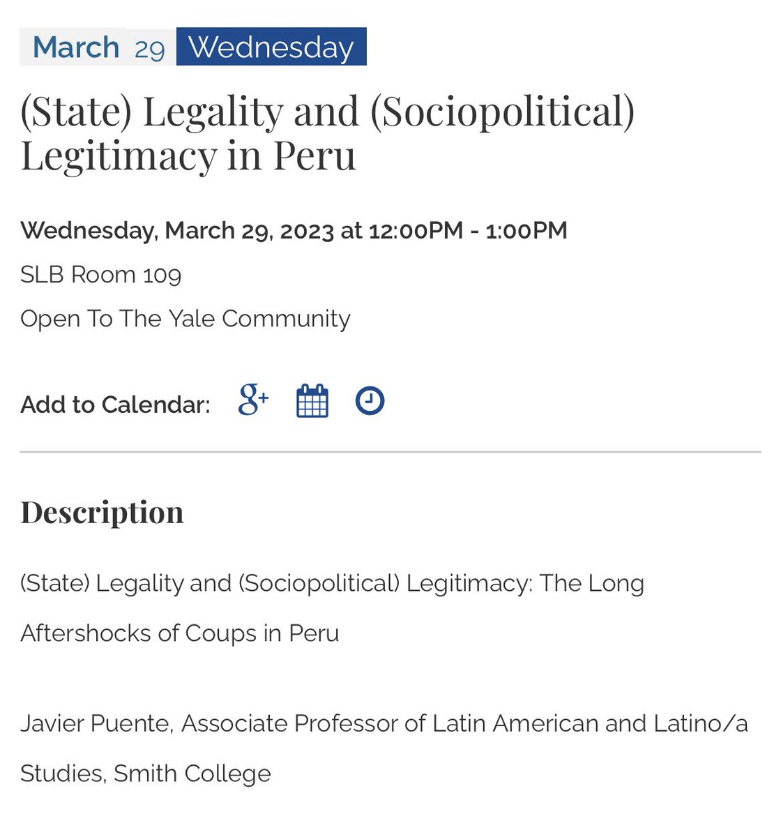 If you are around New Haven this Wednesday, come join us at @YaleLawSch for a conversation on Peru’s short history of institutional crises. https://t.co/hKu3gHxHBU