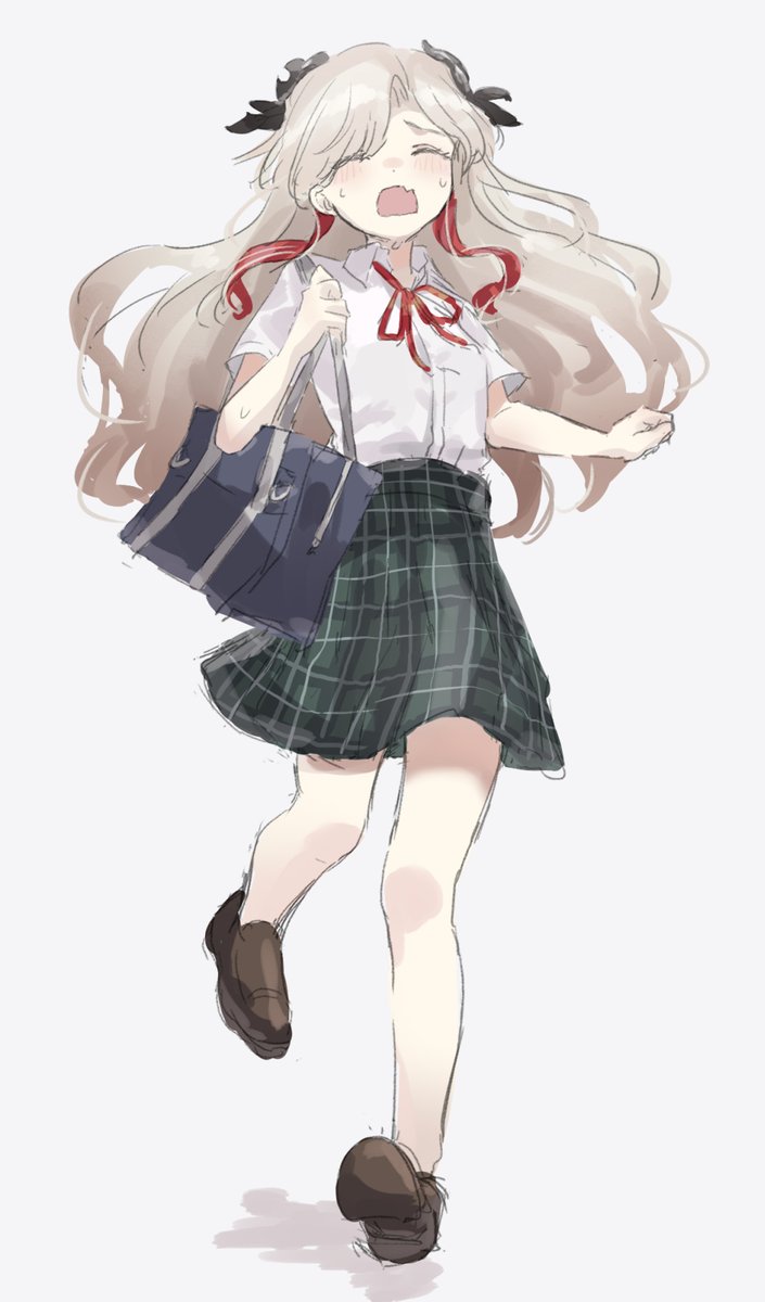 1girl solo skirt closed eyes school uniform long hair bag  illustration images