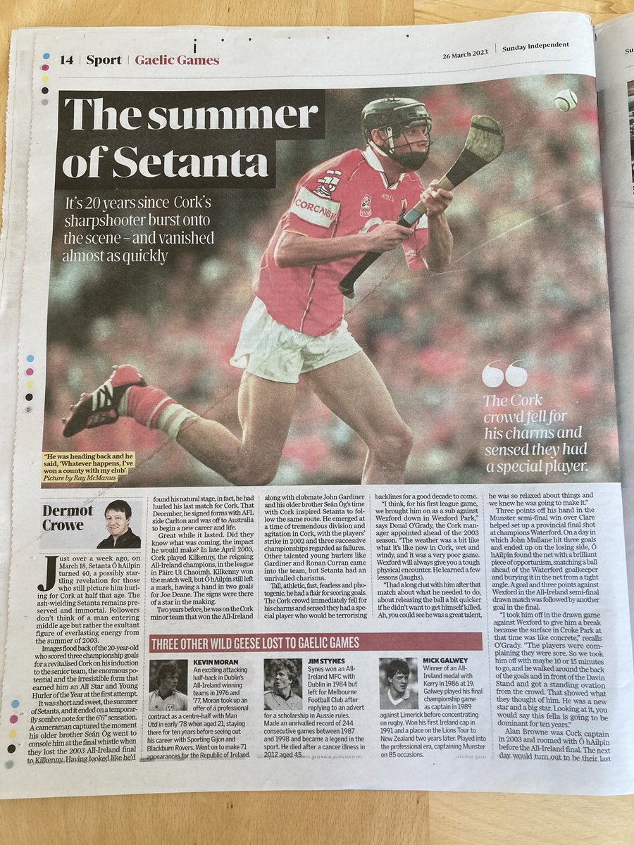 “The Summer of Setana” - nice piece about the summer of 2003 (20 years ago already 🙀) when Setanta Ó hAilpín burst 💥onto the scene and left us with some great memories in his all too brief career in the red jersey #corkhurlinghistory
