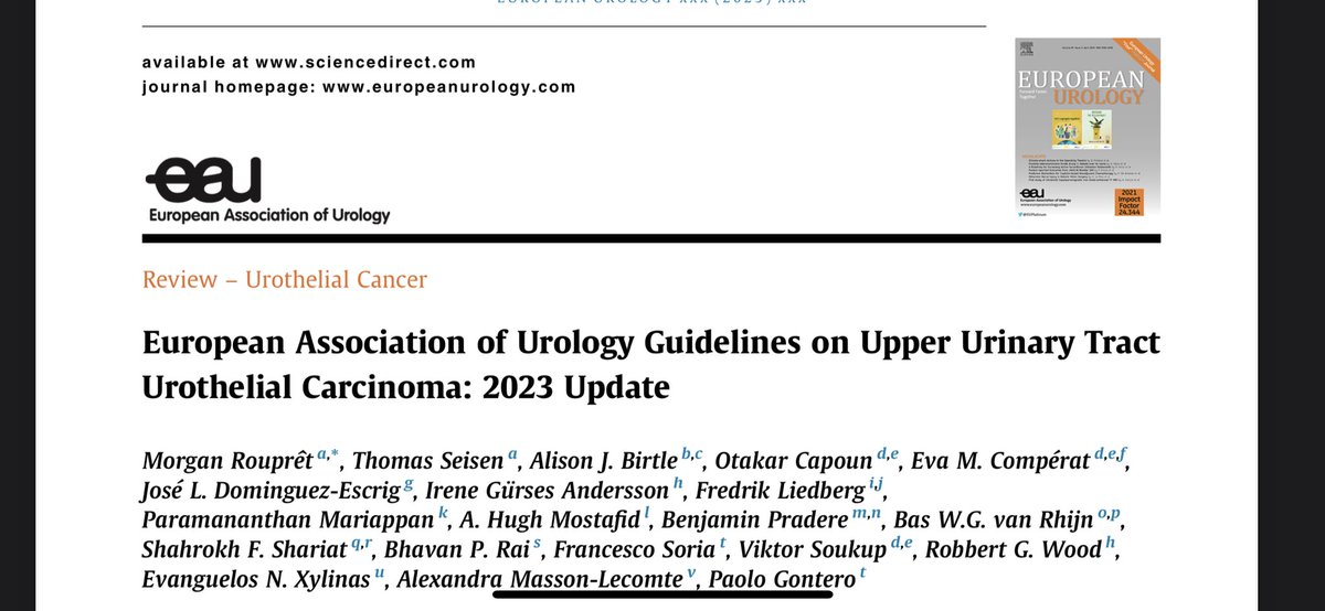 🆕🗞️#UTUC 2023 Guidelines from @Uroweb 
Published in @EUplatinum 
🚨👀checkout our new recommendations 

Grateful to be part of this fantastic group #eauguidelines 
authors.elsevier.com/c/1goh114kplv9… 

@paolo_gontero @DrShariat @MRoupret @evacomperat @AlisonBirtle and all the team