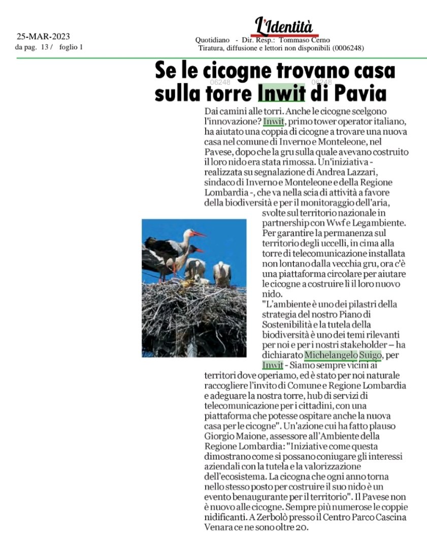 supermik14's tweet photo. #BuoneNotizie:
sulla nostra #torre aiutiamo le #cicogne a rimanere in provincia di #Pavia e a nidificare grazie alla nuova piattaforma.
#goodnews #biodiversità #Sostenibilità 
@INWIT_Official
Grazie @identita e @Tommasocerno per la news
#INWIT #towerasaservice
@GiorgioMaioneBS https://t.co/P4O30qIxbN