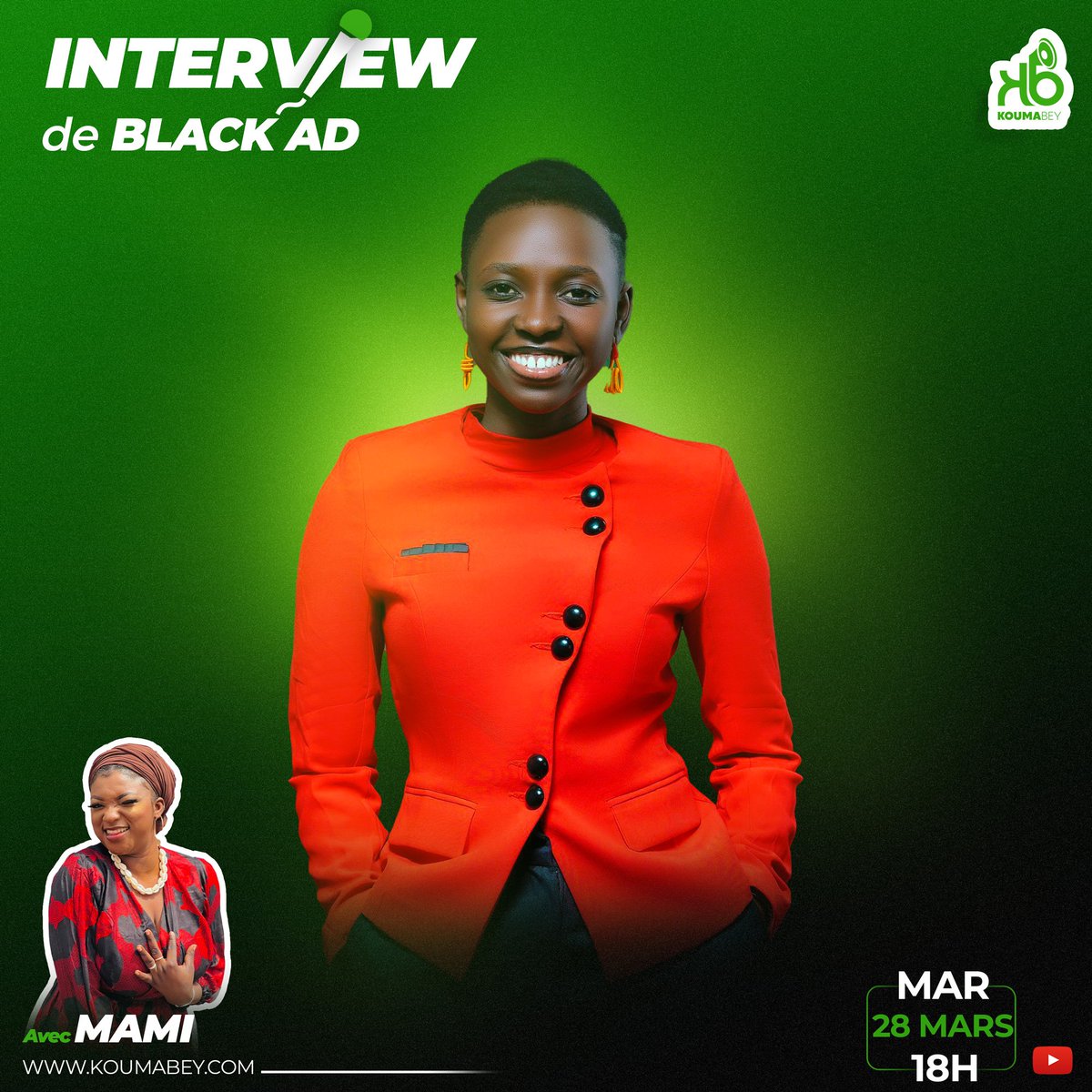koumabey's tweet photo. La lauréate du prix découvertes RFI 2022 ou encore la fine et magnifique voix @BlackAD223 au micro de notre animatrice MAMI pour nous parler de sa personne et de sa carrière musicale naissante.
Disponible le mardi 28 mars sur chaîne YouTube
#BlackAD #Koumabeyinterview https://t.co/OT0epquljr