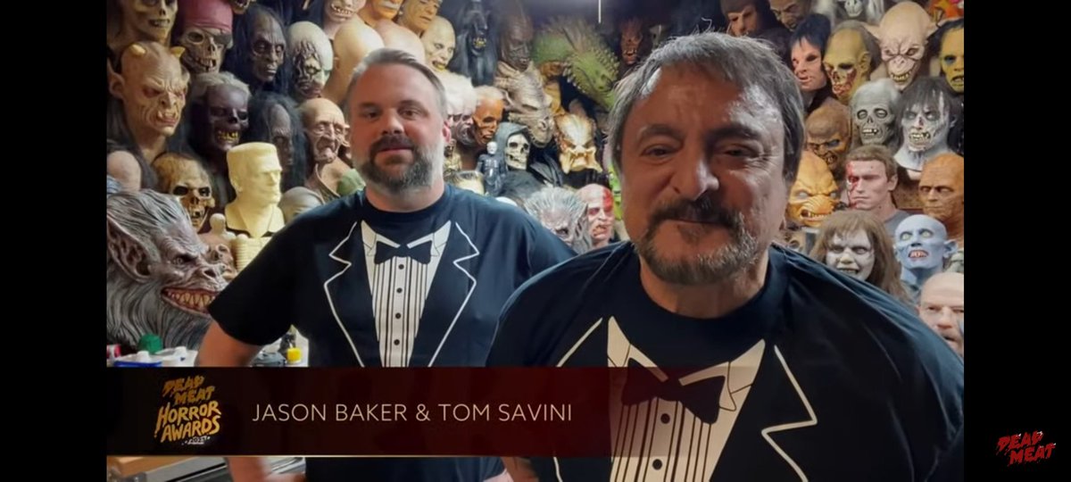 Who better to present BEST PRACTICAL EFFECTS than wizards of the craft itself, @bakingjason and @THETomSavini! Thanks guys! Love the tuxes!