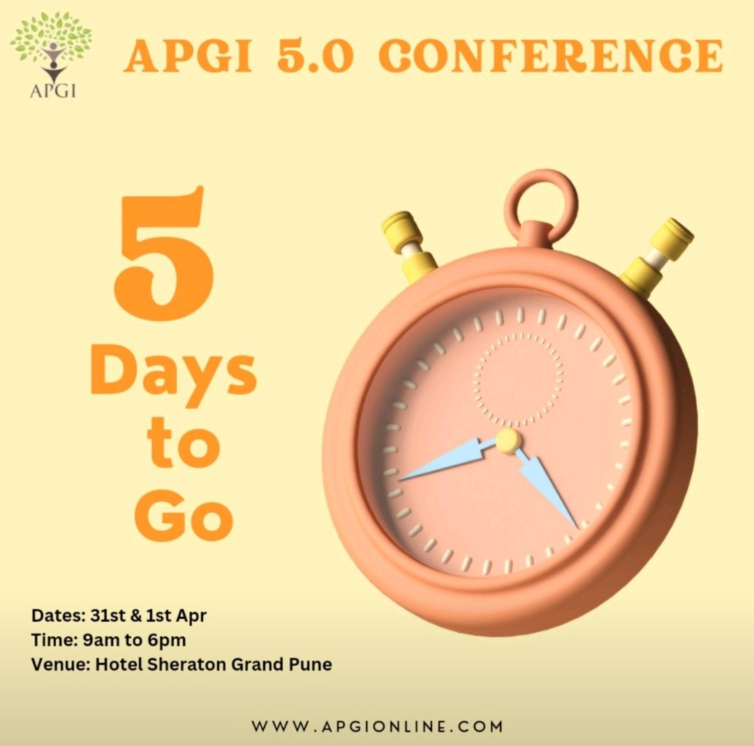 5 days to go!

Register at apgionline.com

#APGI2023 

<a href="/WadeVijay/">Vijay</a> <a href="/AgileAmigo/">Sriharsha (Sri)</a> <a href="/AgilePGI/">AgilePGIndia</a> <a href="/msmanjurao/">Manjunath M S Rao</a>