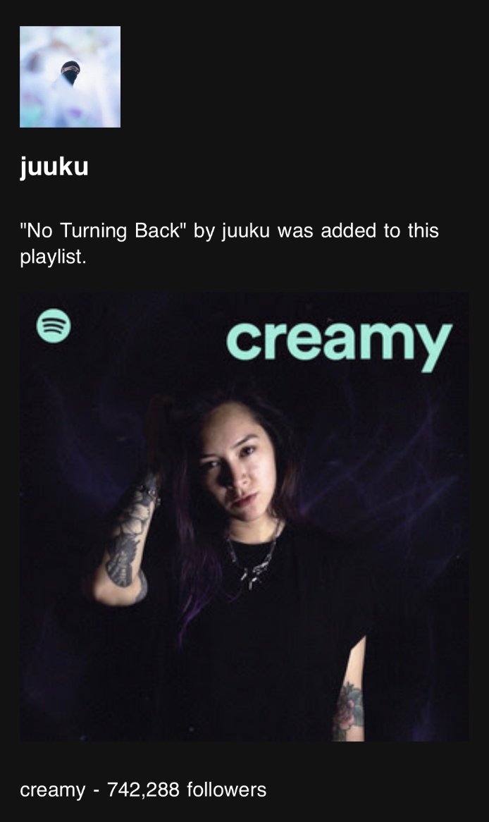 ayyy ty <a href="/SpotifyUSA/">Spotify USA</a> for adding no turning back to creamy <3 

<a href="/namellemusic/">Namelle</a> <a href="/dimmak/">DIM MAK</a>