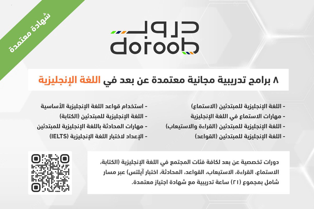 WadhefaDotCom's tweet photo. 🟢 برنامج متكامل لتطوير #اللغة_الإنجليزية:

برنامج تدريبي مجاني متكامل #عن_بعد في اللغة الإنجليزية يشمل جميع المسارات (الاستماع، القراءة، الاستيعاب، الكتابة، المحادثة، القواعد، اختبار الآيلتس) بمجموع (21 ساعة تدريبية) مع شهادة معتمدة.

التفاصيل: https://t.co/i8XmI6QOJL

#دورات https://t.co/KC4X1we3A7
