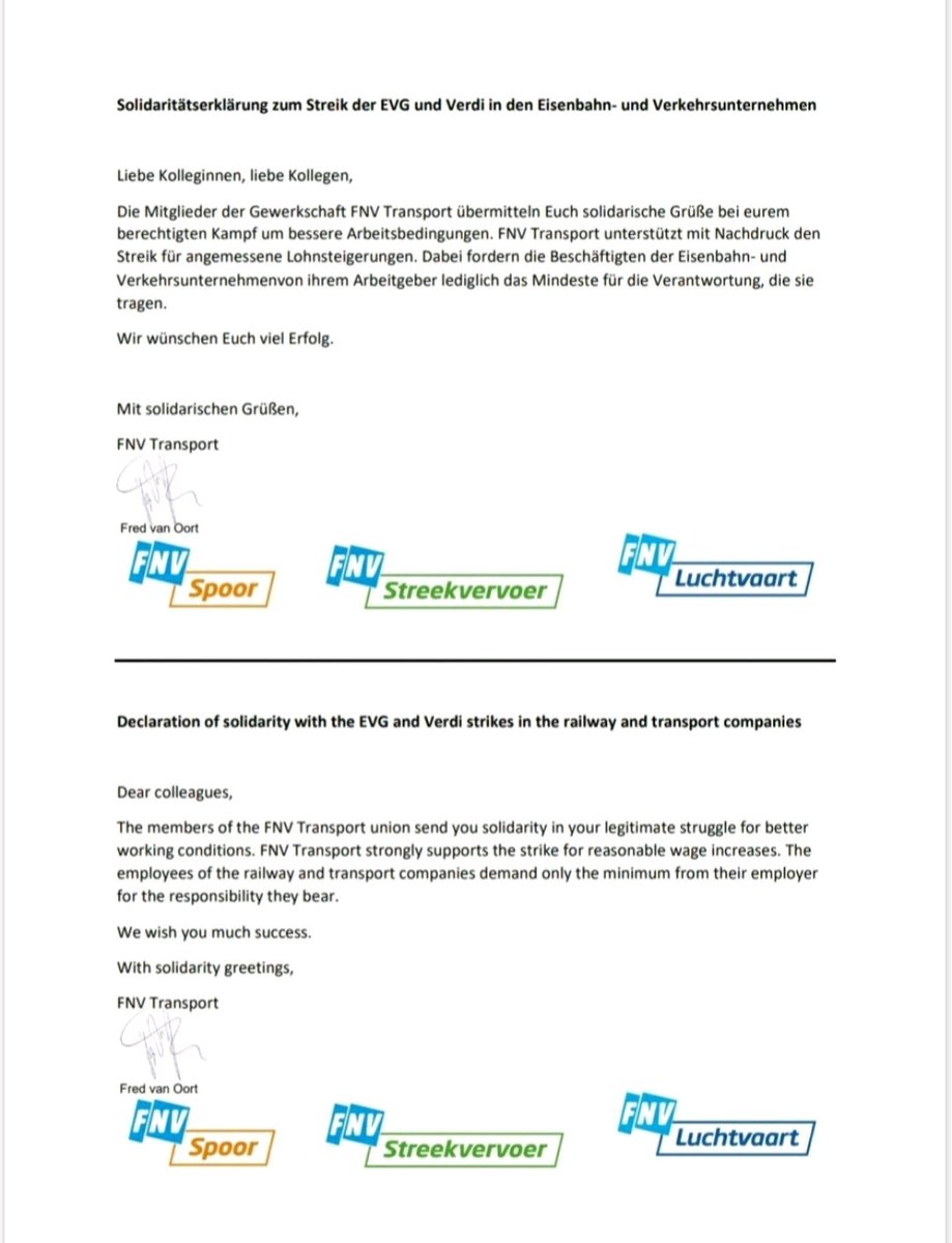 Solidaritätserklärung der Niederländischen Gewerkschaftler 🥰
#Warnstreik