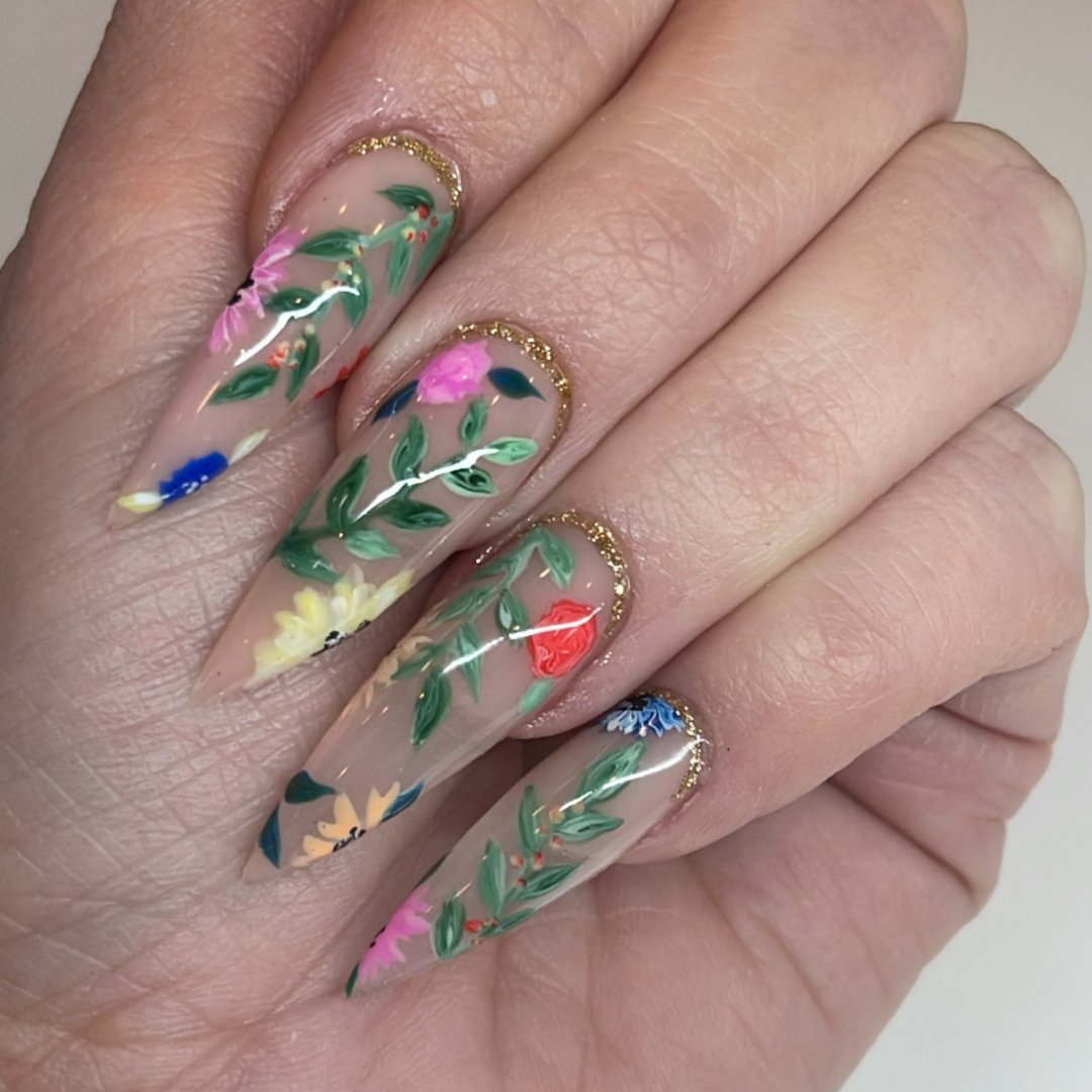shapewith_teryn's tweet photo. Floral Gel X nails on myself! 

Happy Sunday!!! 

#Nailsofinstagram  #nailsoftheday #2022nails #longnails #shortnails #acrylicnails #pinknails #beauty #influencer #nailspiration #nailart #naileducation #stilettonails #coffinnails #nailpro #luxapolish #affiliate #summernails https://t.co/HckB00L1tf