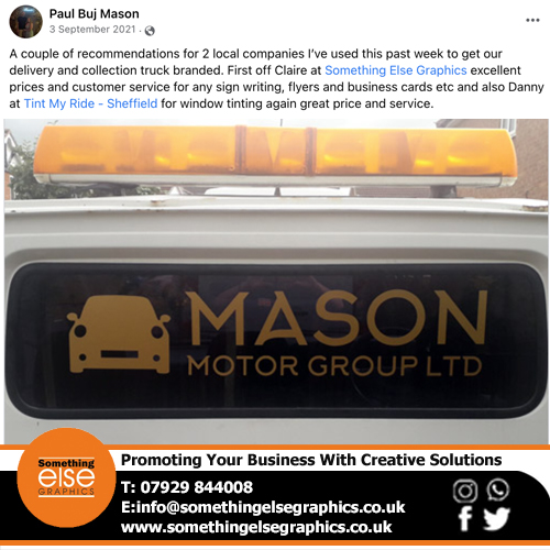 ElseClaire's tweet image. Thank You Paul for a fab review do you need your vehicle sign written? 
#somethingeelsegraphics #designandprint #flyers #localbusinesssheffield #signs #acrylicsignage #doorsign #exteriorsign