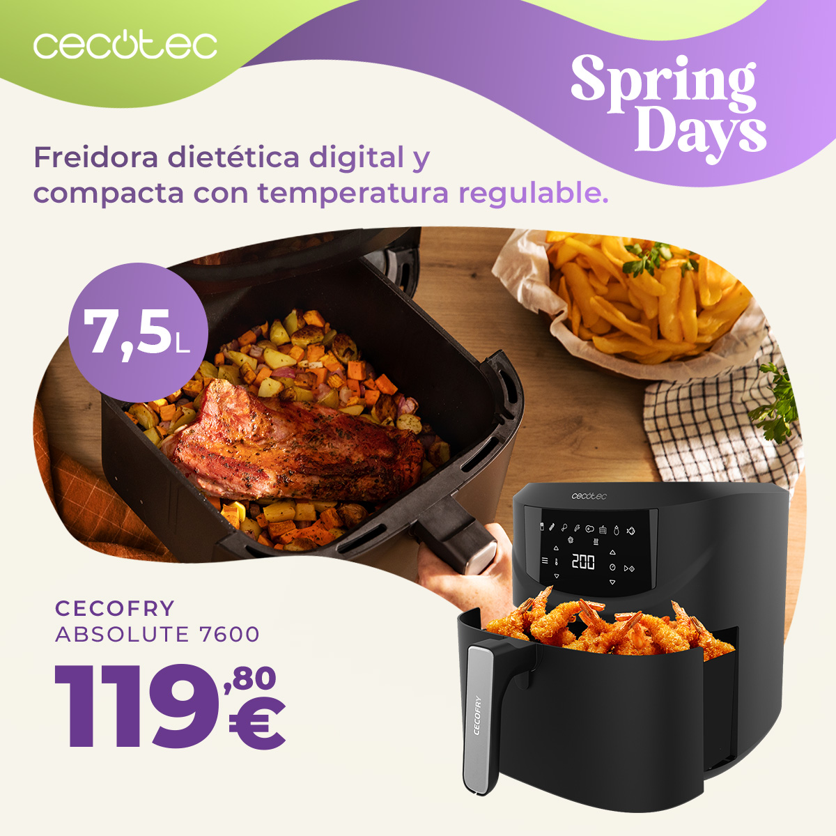 OLLASGMoficial's tweet image. ¡Cocina SANO y a lo grande con Cecofry Absolute 7600! 🌮🤗
✨7,6 litros de capacidad.
✨Súper potencia de 2000 W.
✨8 menús preconfigurados.
🔗ow.ly/uQ0n50Nr6ZI
#Cecotec #recetas