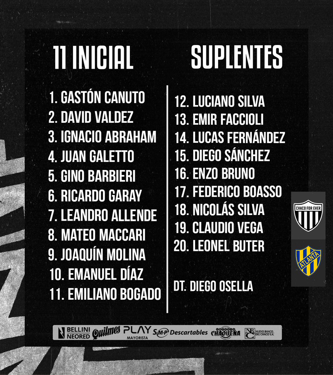#PrimeraNacional⚽

✔️ ¡Así forma For Ever!

Los 11 del Negro para enfrentar a Atlanta desde las 18 en el Gigante.

#VamosNegro🏁
