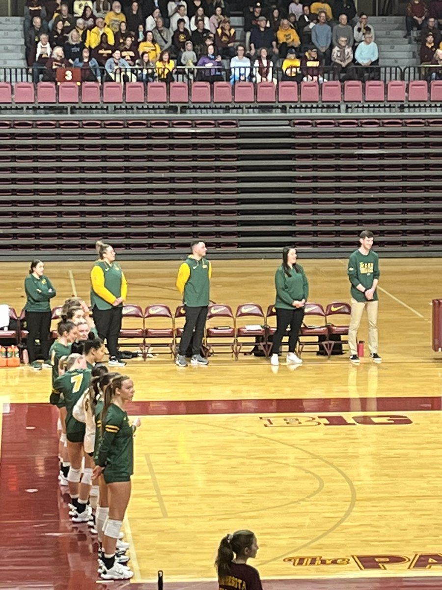 Loved being at the Gopher Game yesterday but we were torn to who to cheer for! Growing up with fellow “coaches kids” while playing against &amp; sometimes with <a href="/coachklopez/">Kelly Lopez</a> &amp; <a href="/CoachJenLopez/">Jennifer Lopez</a> We chose 🤘🏻🦬 🏐🏀 our Gulsvig family group chat was excited to cheer you on!! 🖤🧡🤍💚💛