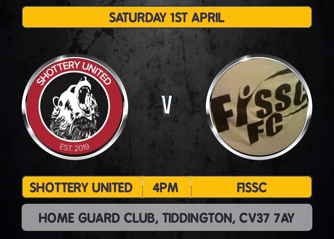 CUP FINAL 🏆

⚽️ Shottery United FC v FISSC FC
🗓️ Saturday 1st April 2023
⏰ Kick off 16:00pm
📍 Home Guard Club, Tiddington, CV37 7AY

Tickets are £2 on entry (cash only). 

Please come along and show your support for the boys! 🔴⚽️