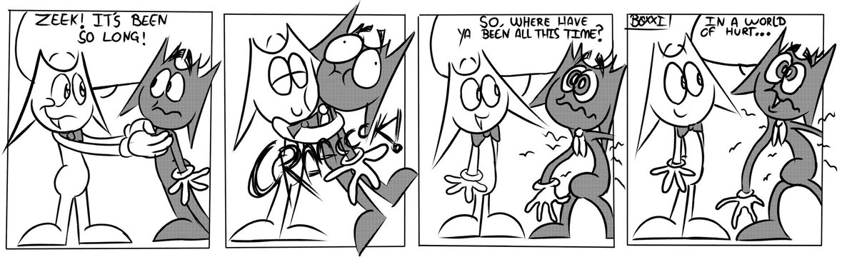 Boxxi2d's tweet photo. Zeek and Cronos Episode 004, sorry for not uploading last week, I was on vacation. Back to work! #zeekandcronos #comicstrip #indiecomic #indiecartoonist #cartoontwitter https://t.co/SEbRfz8Dvo