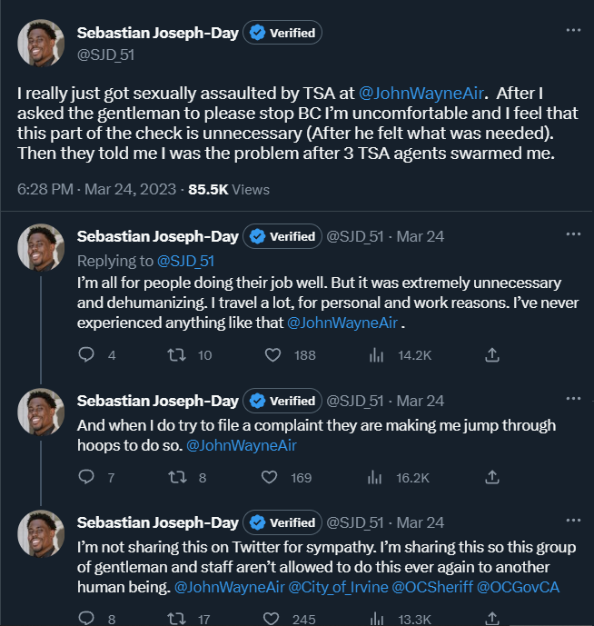 NFL_DovKleiman's tweet photo. #Chargers defensive lineman Sebastian Joseph-Day claims he was sexually assaulted by TSA officers at an airport screening on Friday at John Wayne Airport.

"It was extremely unnecessary and dehumanizing." https://t.co/Ga7rj8WvTG