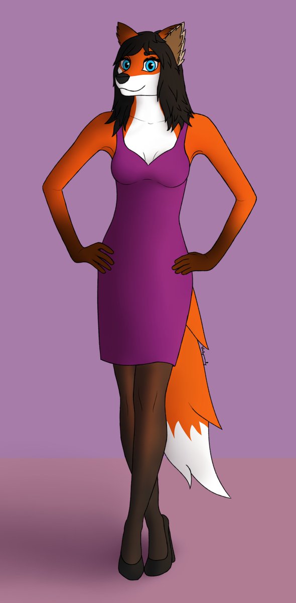 vulpinovsky's tweet photo. New drawing of my sona in a dress,I tired messing around with putting a shadow on the ground to make it more 3D https://t.co/2m4PND3tlE