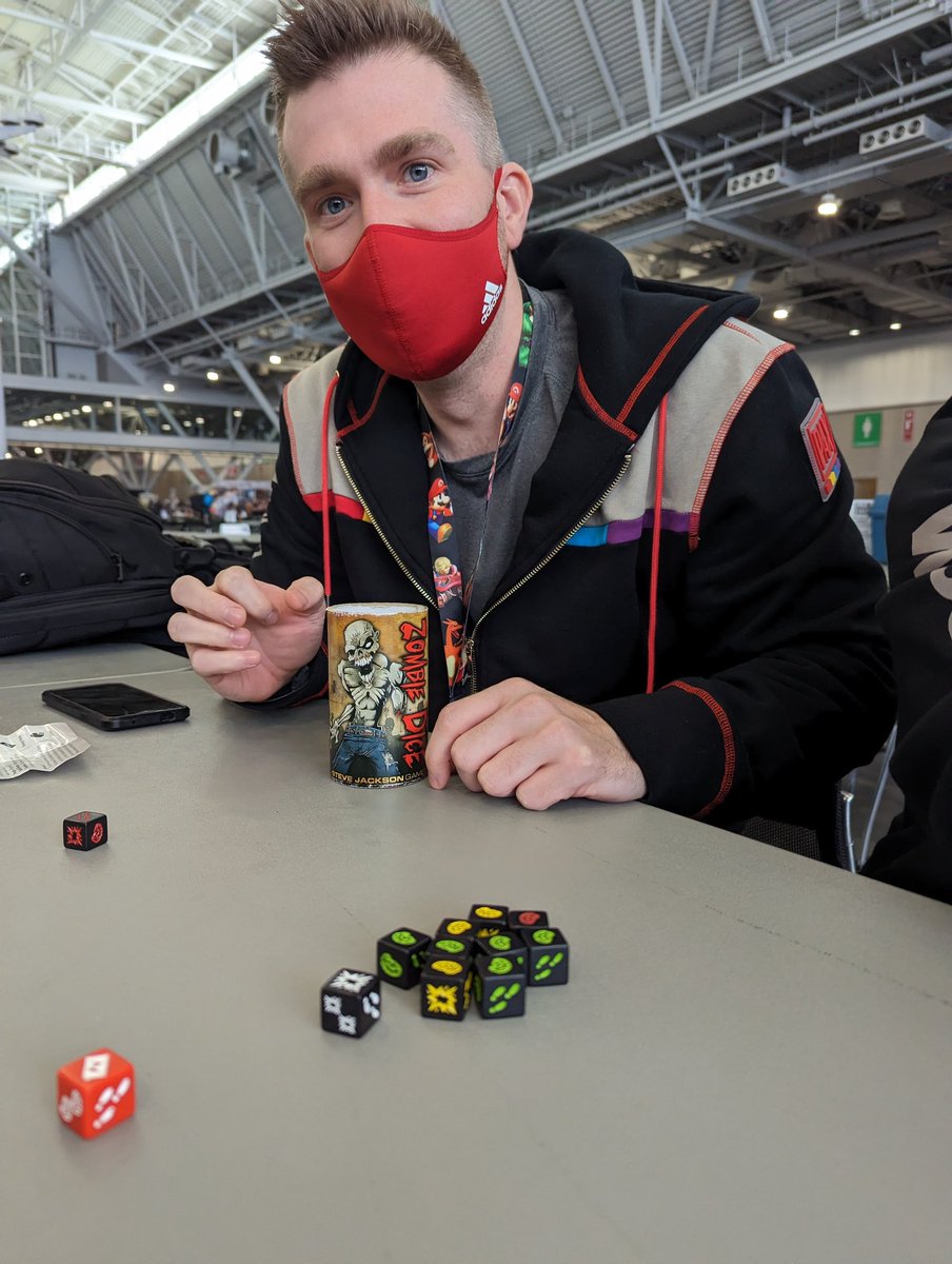 AverageMeeple's tweet photo. Last day of #PAXEast! Demoed @FloodgateGames Fog of Love, played some @IelloUSA King of Tokyo IRL after playing on @BoardGameArena for months, and can’t have a PAX without @SJGames Zombie Dice. We’ll see where the last few hours take us. https://t.co/zdGzUGAoSL