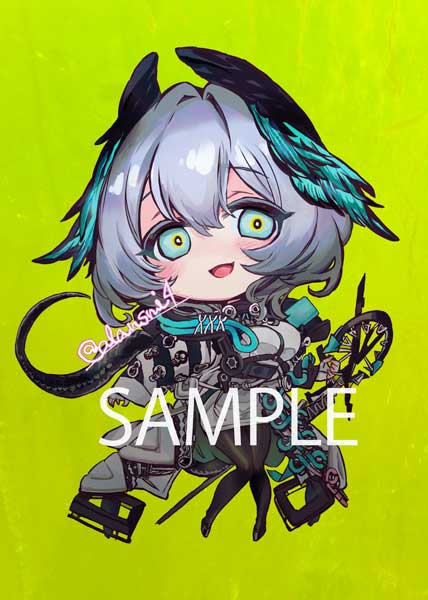 1girl solo head wings chibi sample watermark grey hair smile  illustration images