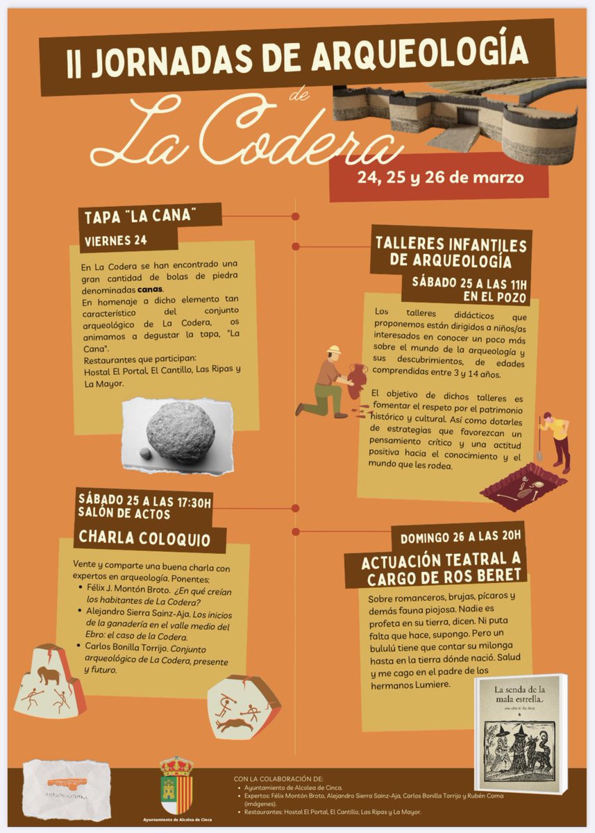 Begonasarre's tweet photo. 🫶✨Jornadas Arqueológicas
👉🏻Viernes de Tapas
👉🏻Sábado con los pequeñ@s descubriendo los secretos de la arqueología 🤗
👉🏻charlas técnicas
❤️Gracias a la Asociación Amigos de la Codera por la organización y desarrollo de los actos
✨ Hoy a las 20h queda la actuación👉🏻Ros Peret 😁 https://t.co/3hUtYMGllJ