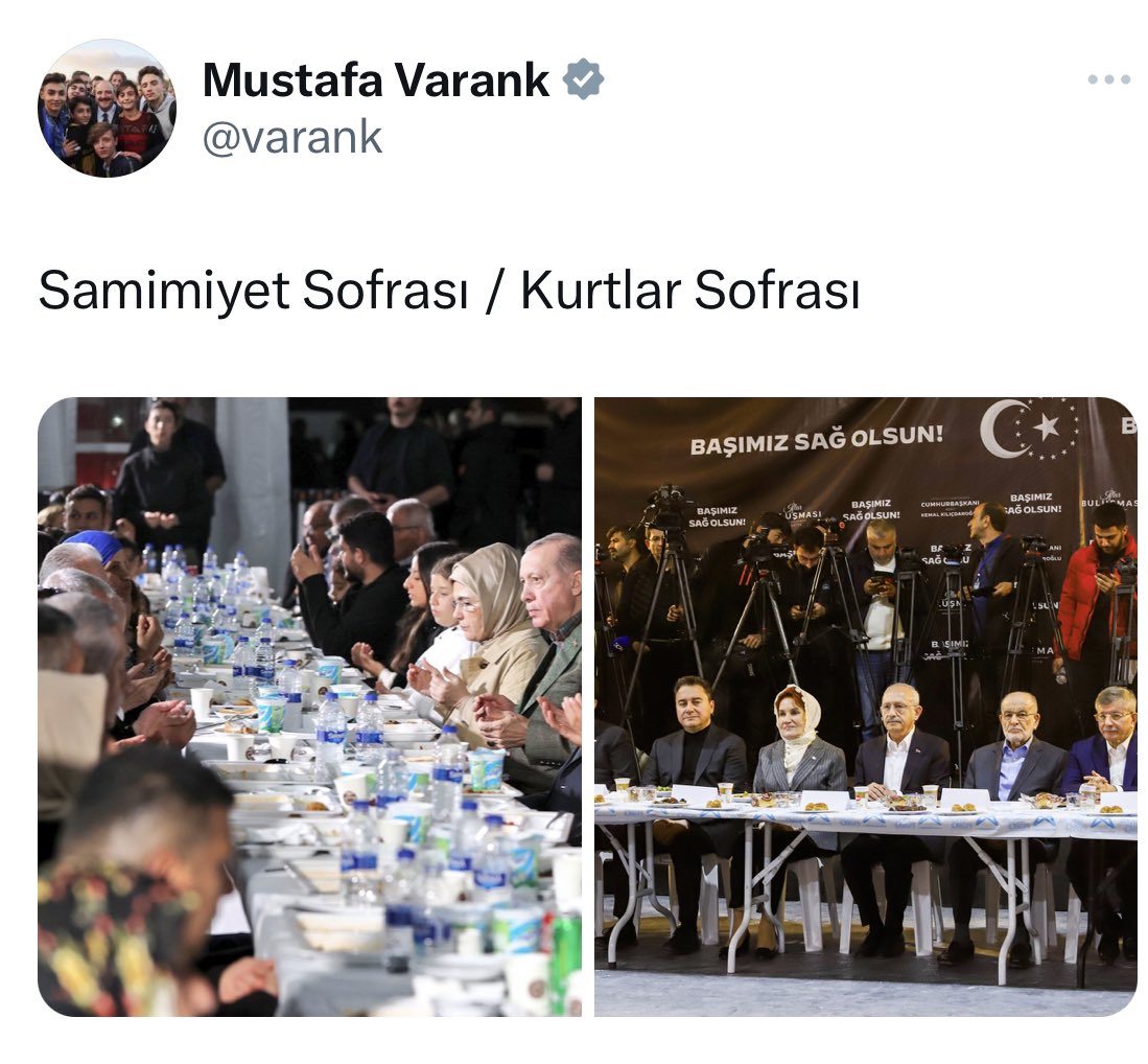 Bakan Varank’ın tweeti: “Samimiyet Sofrası / Kurtlar Sofrası”