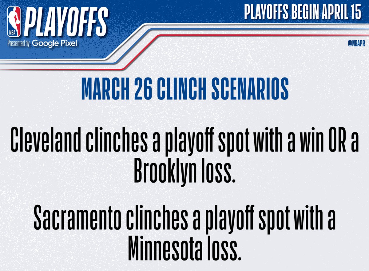 NBAPR's tweet photo. Tonight, both the Cleveland Cavaliers and the Sacramento Kings can clinch spots in the 2023 NBA Playoffs. 

Clinch scenarios ⬇️ https://t.co/LXzfiKSRxG