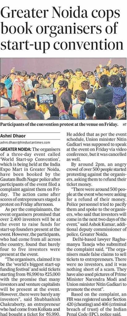 RastogiExpert's tweet photo. World Startup Convention promised 9000+ Angel Investors and 1500+ VCs !! Where are they? This is a big 50CR + SCAM  #JusticeforStartups #WSCScam @narendramodi @nitin_gadkari @pushkardhami  @myogiadityanath @Uppolice @CP_Noida  @aajtak  @ABPNews @htTweets @ravishndtv @BBCHindi https://t.co/Apr2xfgvIK