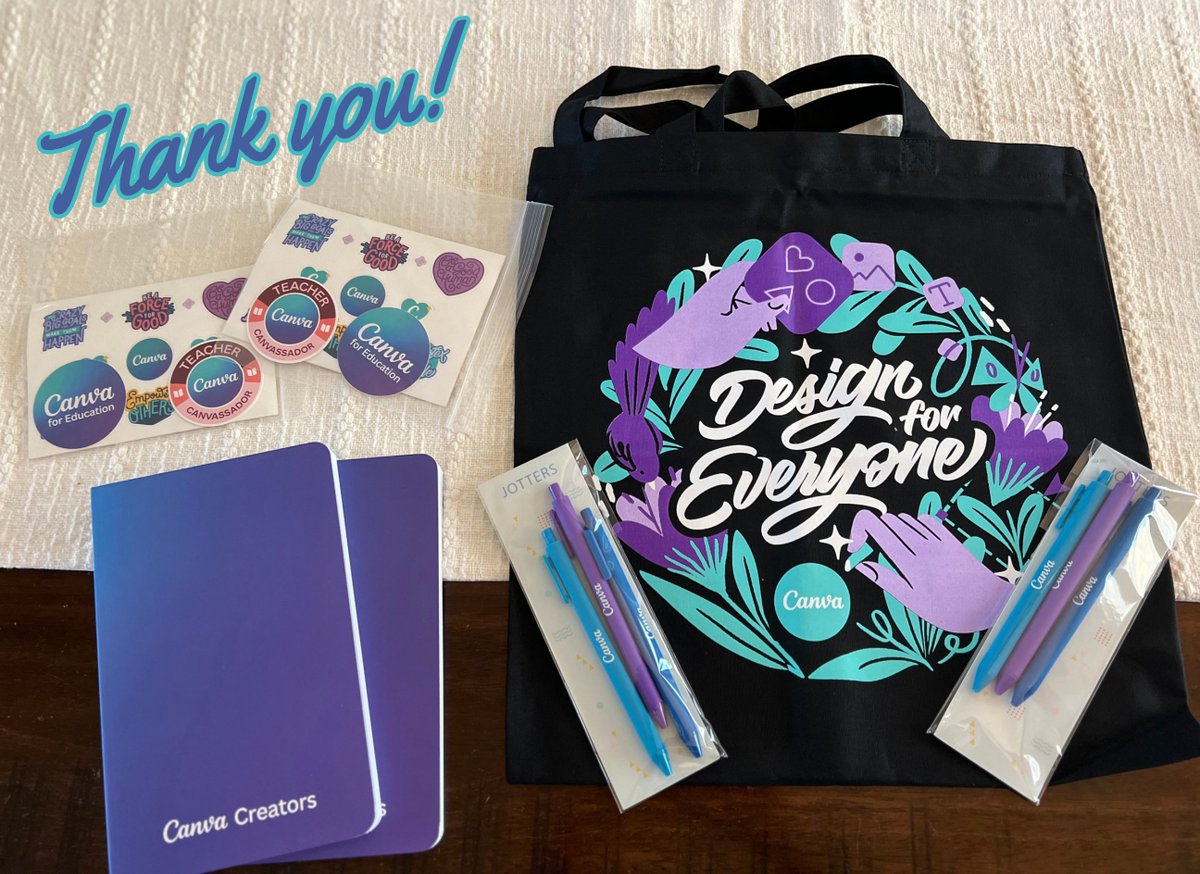 🥳 @l_alston & I are so excited to receive our @CanvaEdu #Canvassador swag! Thank you, @mel_beazley & @Canva 💙 for these 🤩 gifts!

#RBBisBIA #LBtogetherwecan #CanvaLove #edtech #grateful #teachertwitter #create