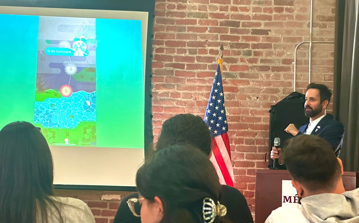 pradip_romay's tweet photo. It was a pleasure to talk at the @ConsulmexSFO to Mexican industry leaders about how our game empowers gamers globally to meaningfully tackle climate change one level at a time. Gracias @ItsaMeFernando for the invitation 🙏 #Rewilder #GDC2023 🇲🇽 https://t.co/svNbgIVo4E